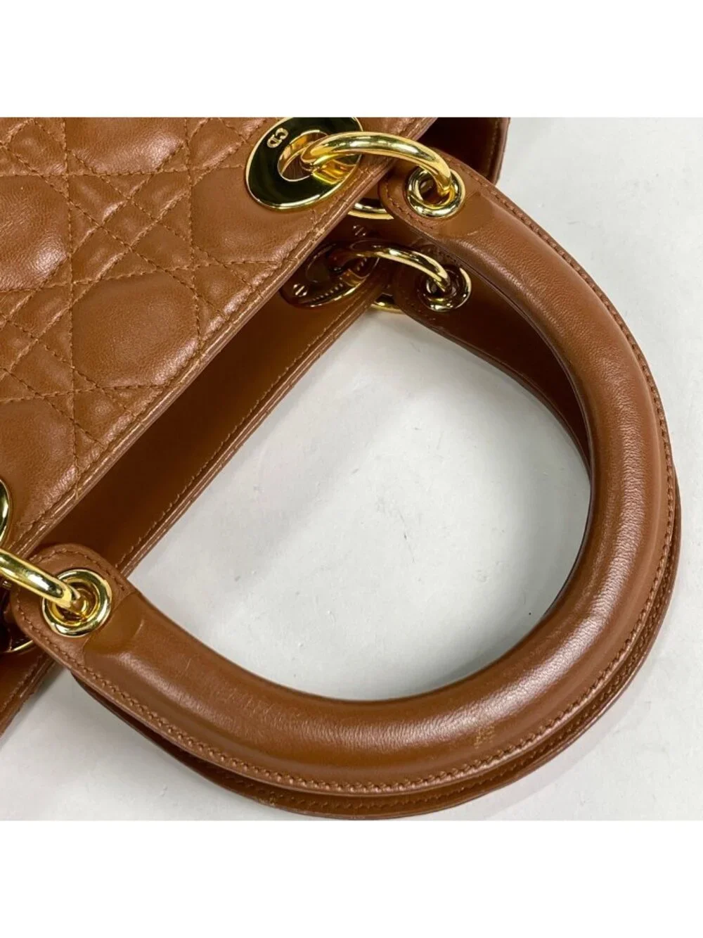 Dior Handbag Lady Cannage 2-Way Leather Brown